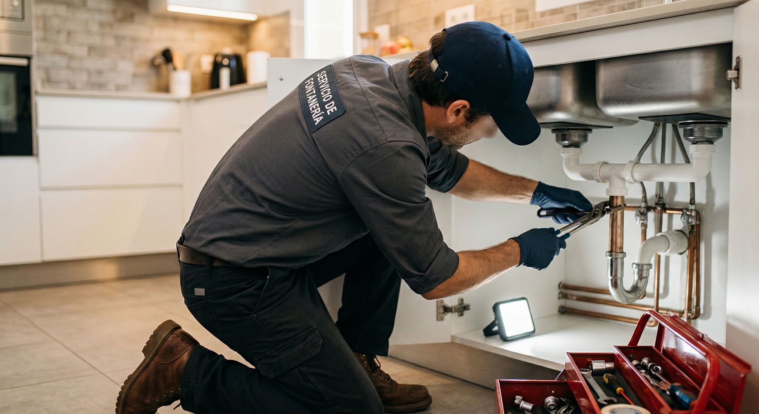 Fontanero reparando fuga de agua en grifo — FontaRescate Murcia